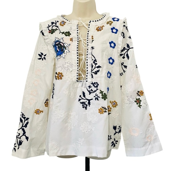 Elliette New Silk Penny Floral Embroidered Beaded Blouse French Designer - Picture 4 of 14